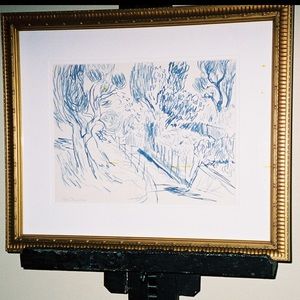 Rene Marcil original drawing framed wood abstract Vintage must sell moving